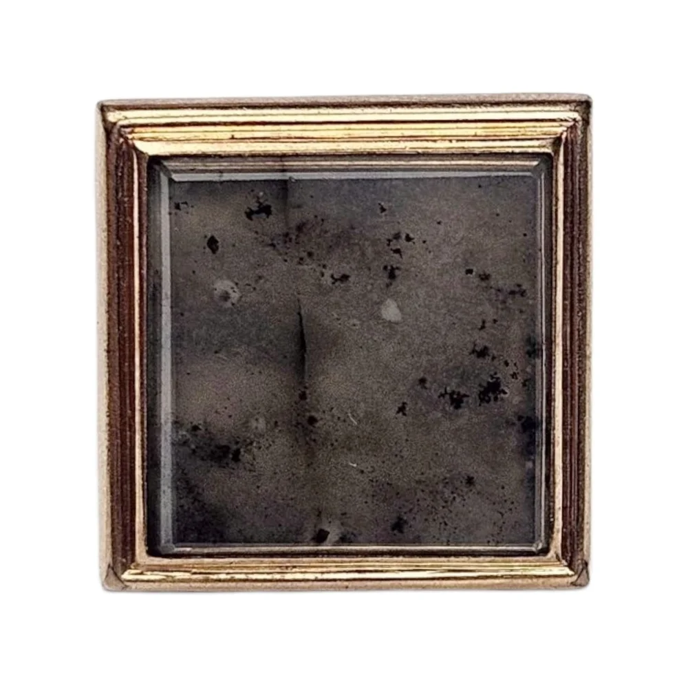 Antique Victorian Button Stud Cuff Link Gray Quartz Gold Plated Square 1880s